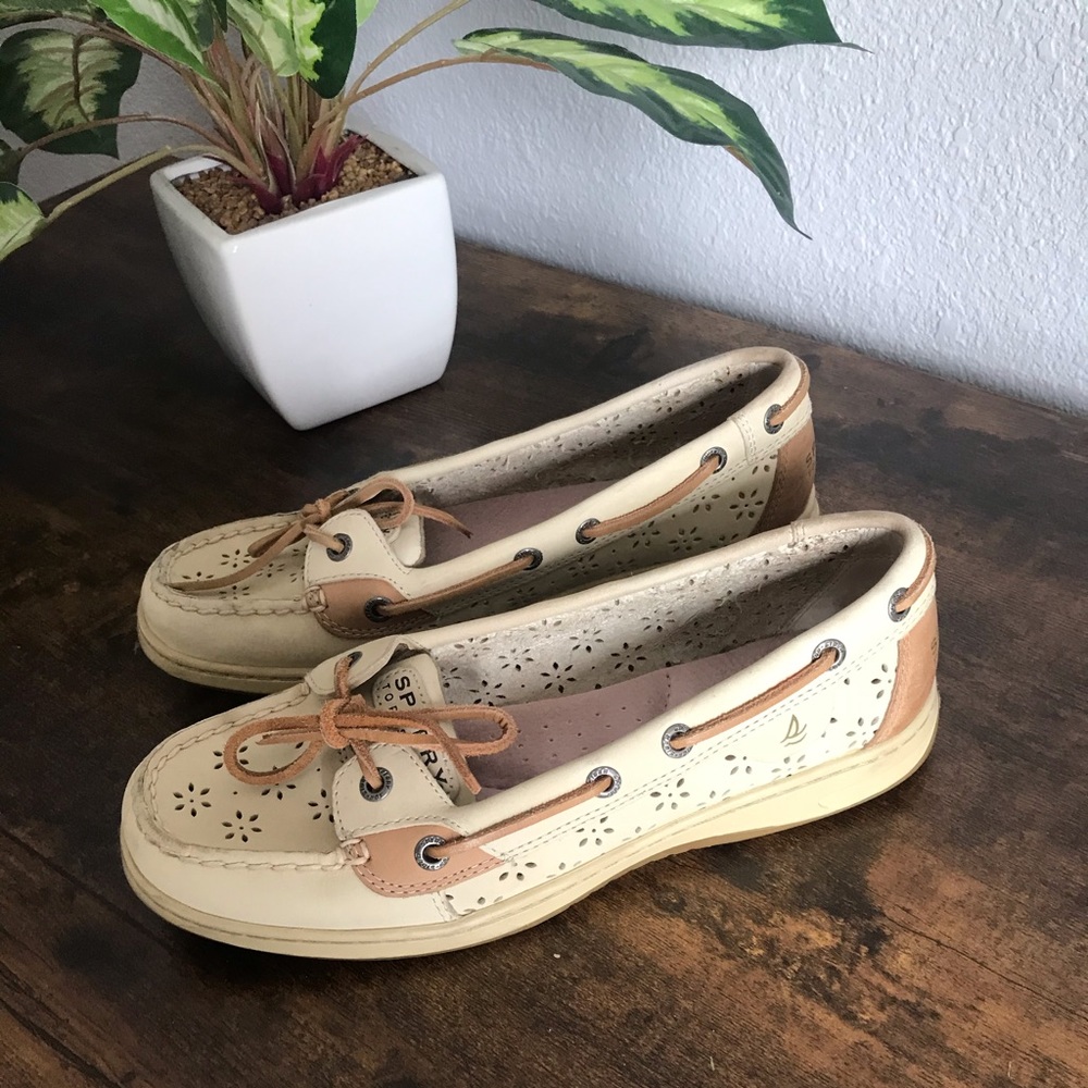 Sperry Cream Floral Cutout Boat Loafer Shoes